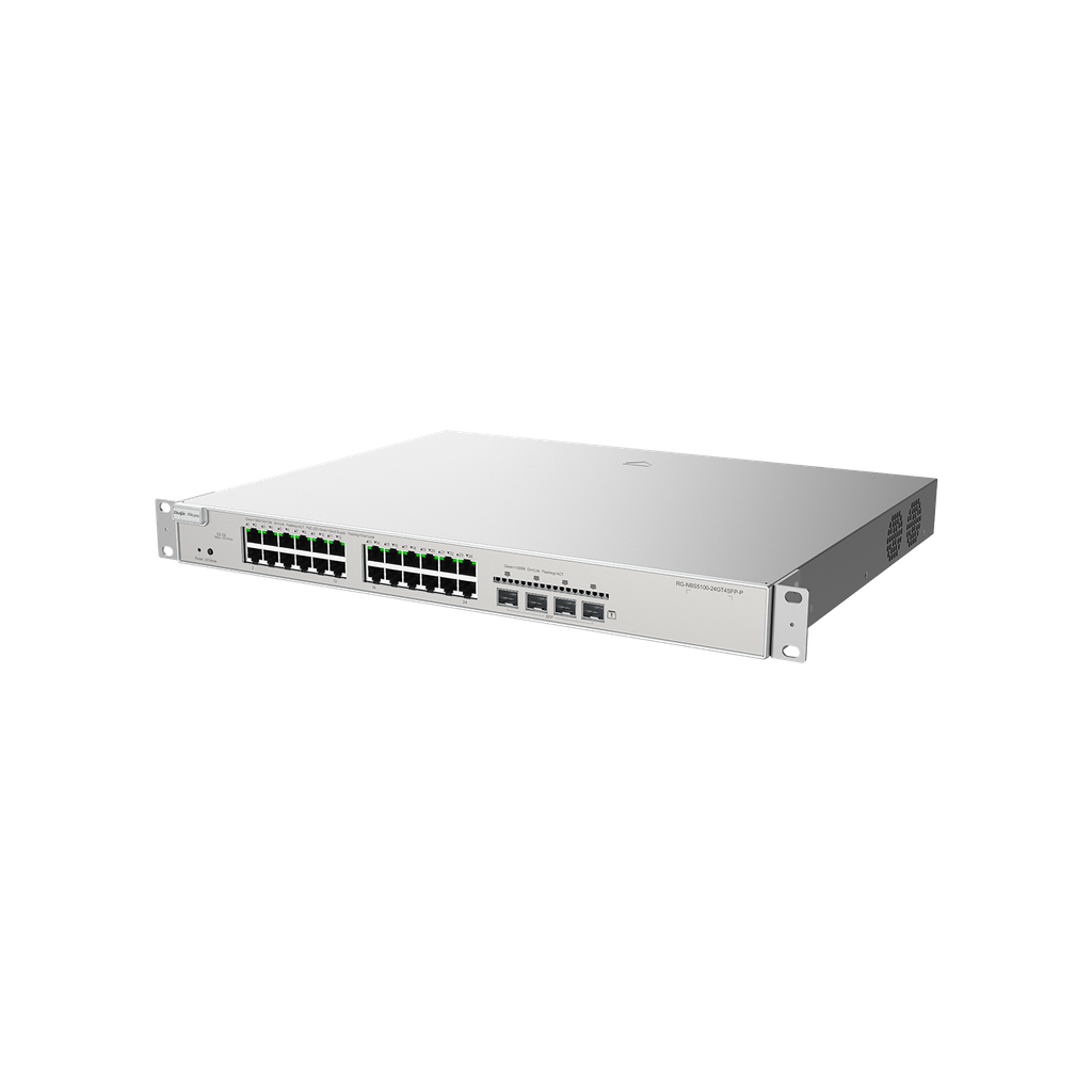 24 × 10/100/1000Base-T copper ports with auto-negotiation, 4 × SFP+ ports, fixed single AC power supply, PoE/PoE+ power supply, 370 W PoE power supply