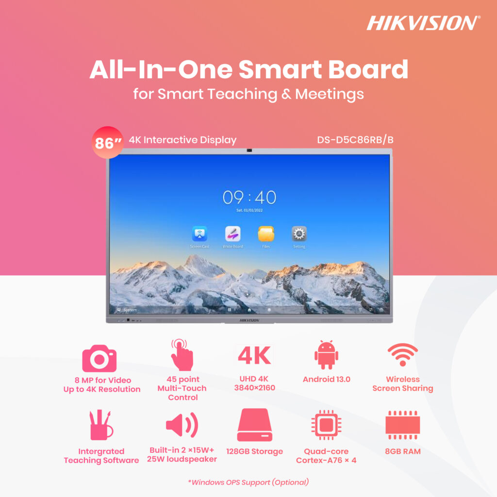 شاشة تفاعلية ذكية 86 بوصة 4K من Hikvision 