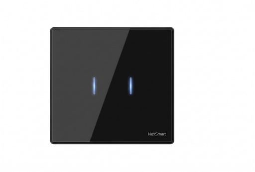 [NEXSW-TB-2G-Z] مفتاح حائط ذكيZigbee ثنائي(2Gang) مزوّد ب ريليه 16 أمبير مع توصيل NوL، بتصميم أنيق من زجاج أسود وإطار PC أسود للتحكم بالإضاءة والأجهزة الذكية