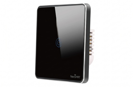 [NEXSW-TB-H-Z] مفتاح حائط ذكي Zigbee عالي القدرة مزوّد ب ريليه 40 أمبير مع توصيلNوL، مناسب للتحكم بالمكيفات والسخانات، بتصميم أنيق من زجاج أسود وإطار PC أسود.
