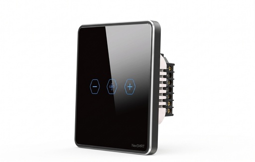 [NEXSW-TB-D-Z] Zigbee Smart Wall Dimming Switch with Flat Glass Design, N/L Plug-in Operation, Black Glass Front and Black PC Frame, provides elegant and precise control over the brightness of smart lights.