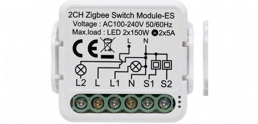 [NEXRE-2G-Z] وحدة مفتاح ذكي Zigbee بتوصيلNوL، أحادية (2Gang) وبقدرة 16أمبير، تتيح تحويل المفاتيح التقليدية الحالية إلى مفاتيح ذكية، وتعمل بجهدAC 100–240فولت/50–60هرتز للتحكم الذكي بالإضاءة والأجهزة الكهربائية