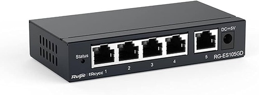 [RG-ES105GD] 
سويتش جيجابت غير مُدار بـ 5 منافذ، 5 منافذ جيجابت RJ45، علبة فولاذية