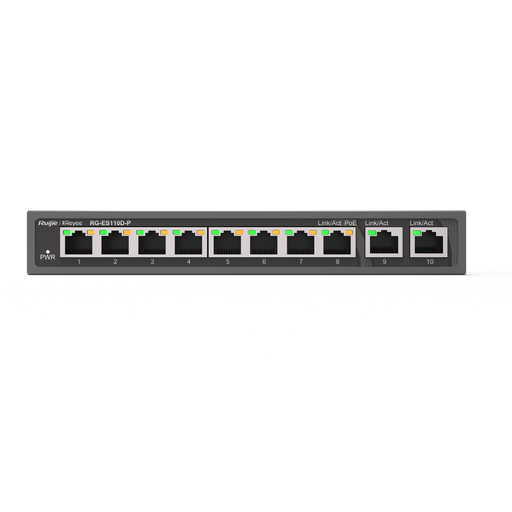 [RG-ES110D-P] سويتش 8 منافذ 100 ميجابت في الثانية  مع كلاود مدى الحياة POE من Reyee
