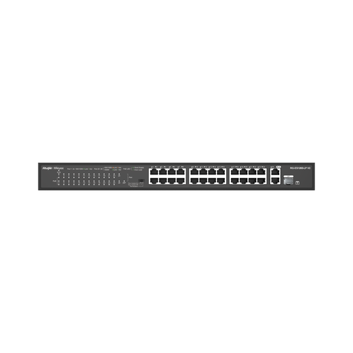 [RG-ES126S-P V2] 24*10/100Mbps Base-TX Ports(POE, Max PoE budget:370W), 2*10/100/1000Mbps Base-T with 1Combo Uplink Ports