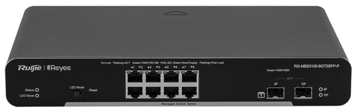 [RG-NBS3100-8GT2SFP-P] ٌRuijie 8-Port Gigabit L2 Managed POE Switch, 8 Gigabit RJ45 POE/POE+ Ports,2 SFP Slots,125W PoE Power budget, Desktop Steel Case
