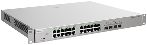 [RG-NBS5100-24GT4SFP-P] 24 × 10/100/1000Base-T copper ports with auto-negotiation, 4 × 1GE SFP ports, fixed single AC power supply, PoE/PoE+ power supply, 370 W PoE power supply